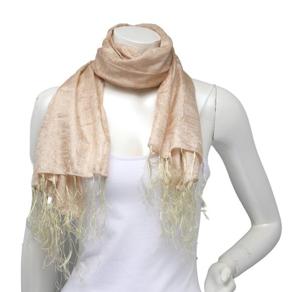 Silk Blend Textured Scarf Shawl Wrap Tassels Gold Yellow - Picture 5 of 8